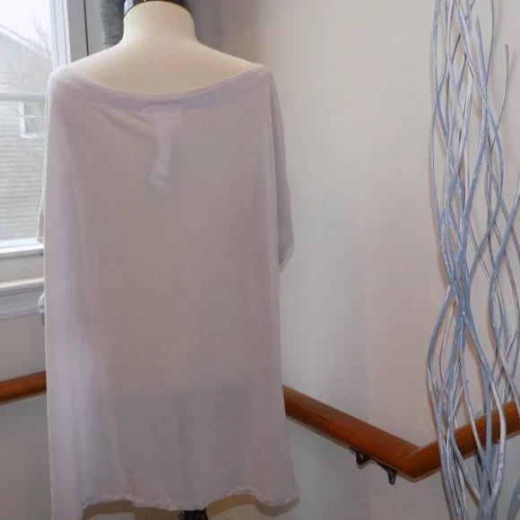 ANTHROPOLOGIE Lavendar Dye Abstract Leaf Print T- Shirt Size Large Side Ruche - Picture 2 of 3